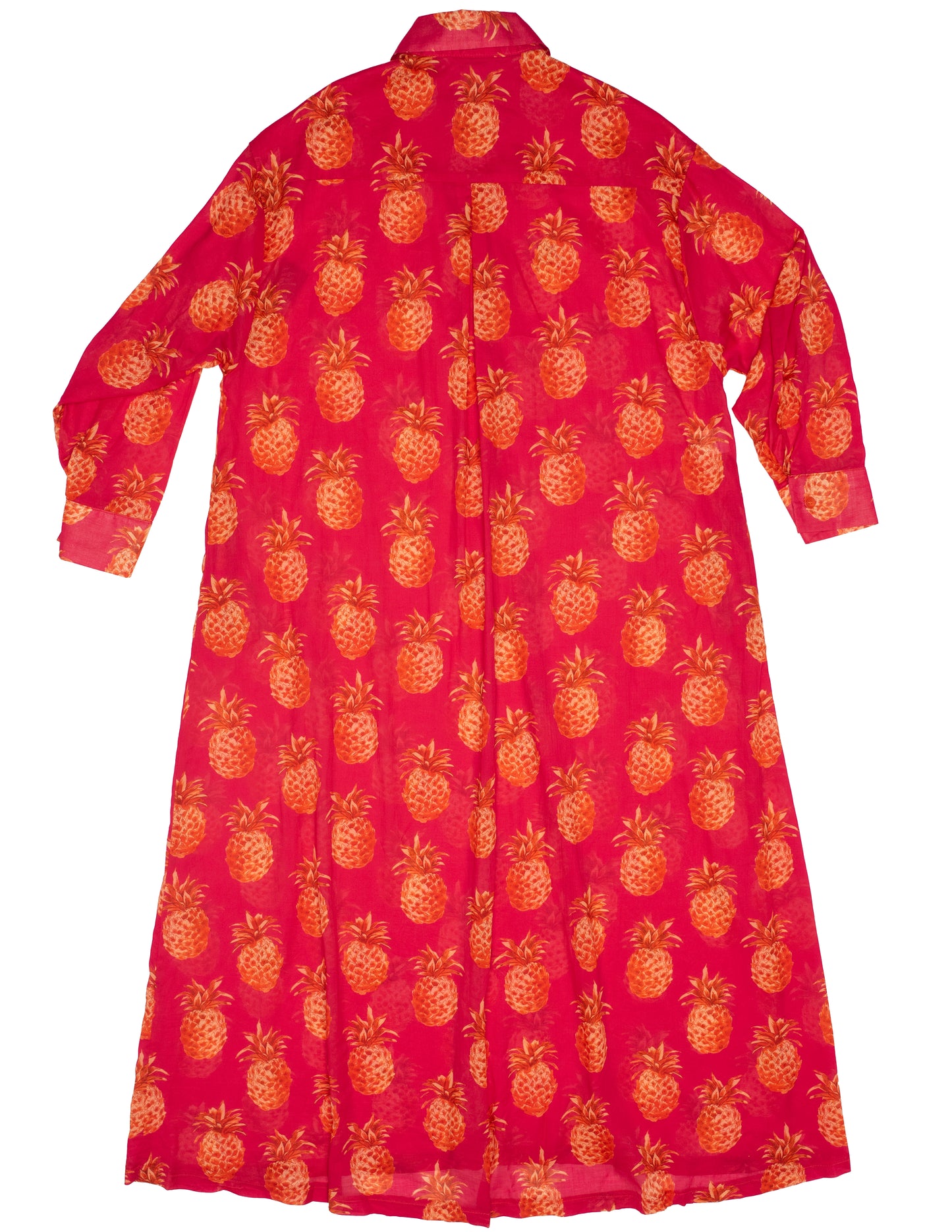 "Back view of oversized pineapple print shirt dress"