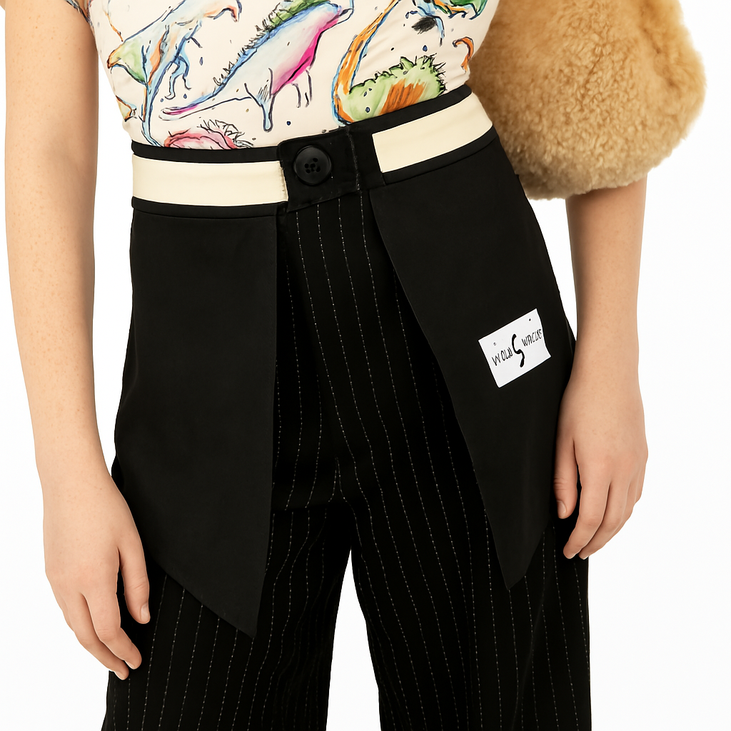 Inside-Out Textured Pants — Black Wide-Leg Set