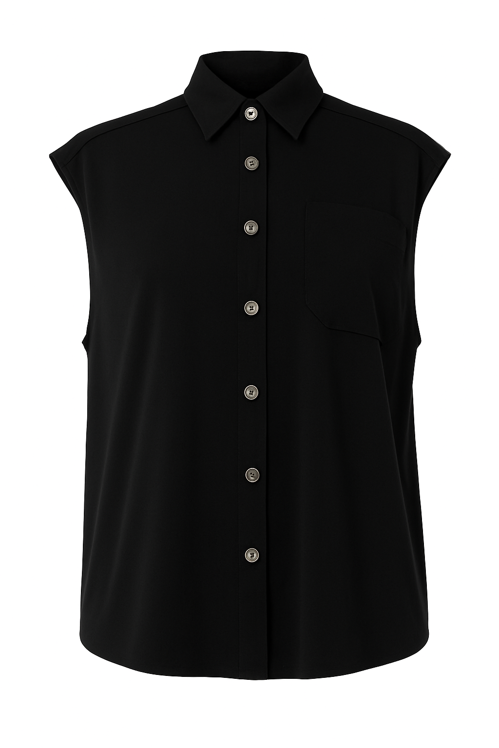 Classic Black Sleeveless Button-Down Blouse - Minimalist Chic