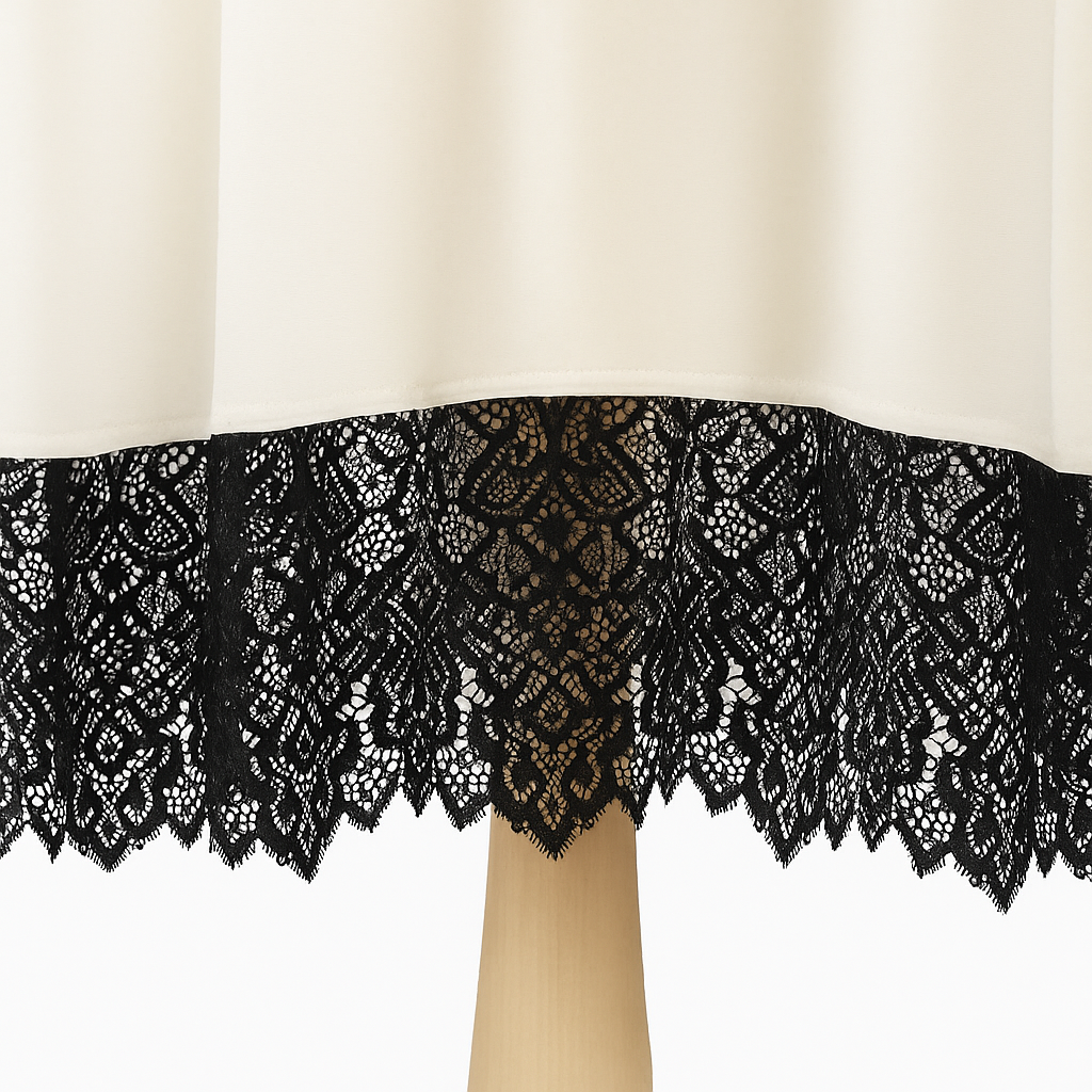 Champagne Satin Camisole Slip Dress with Black Lace Trim | Casa Como Style