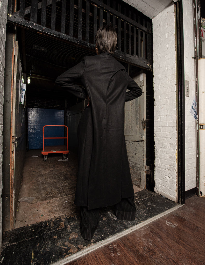 Model Wearing Casa Como Daniel Black Wool Coat - Front Pose