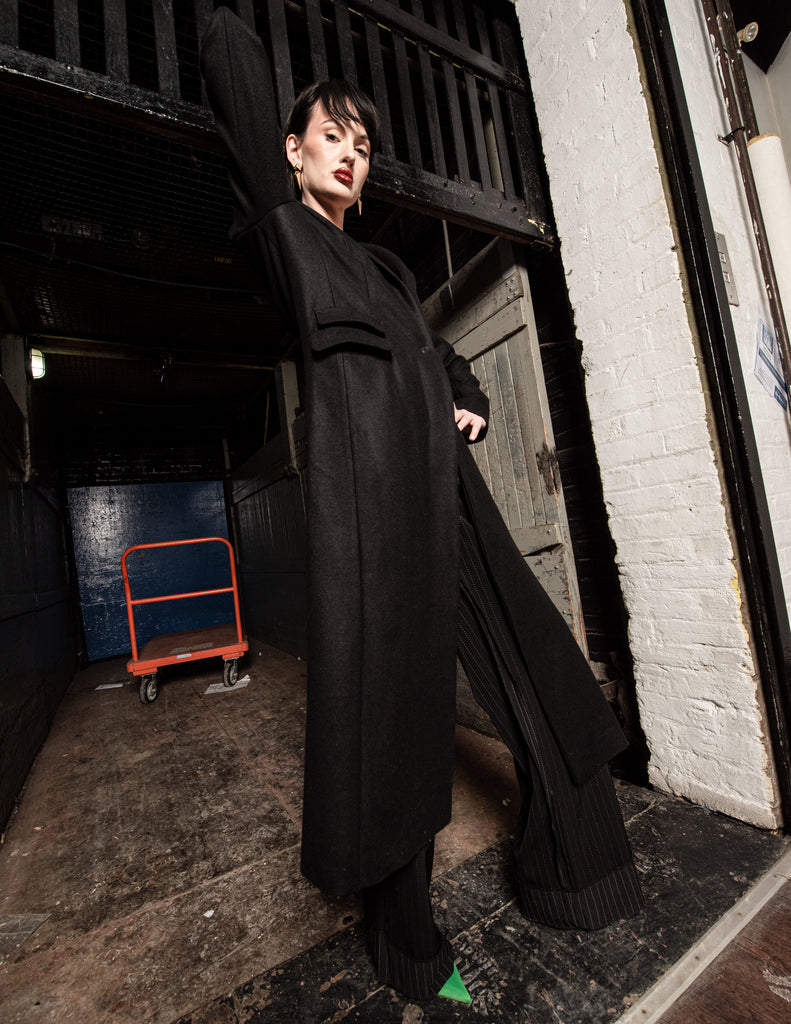 Casa Como Daniel Black Wool Long Coat - Back View
