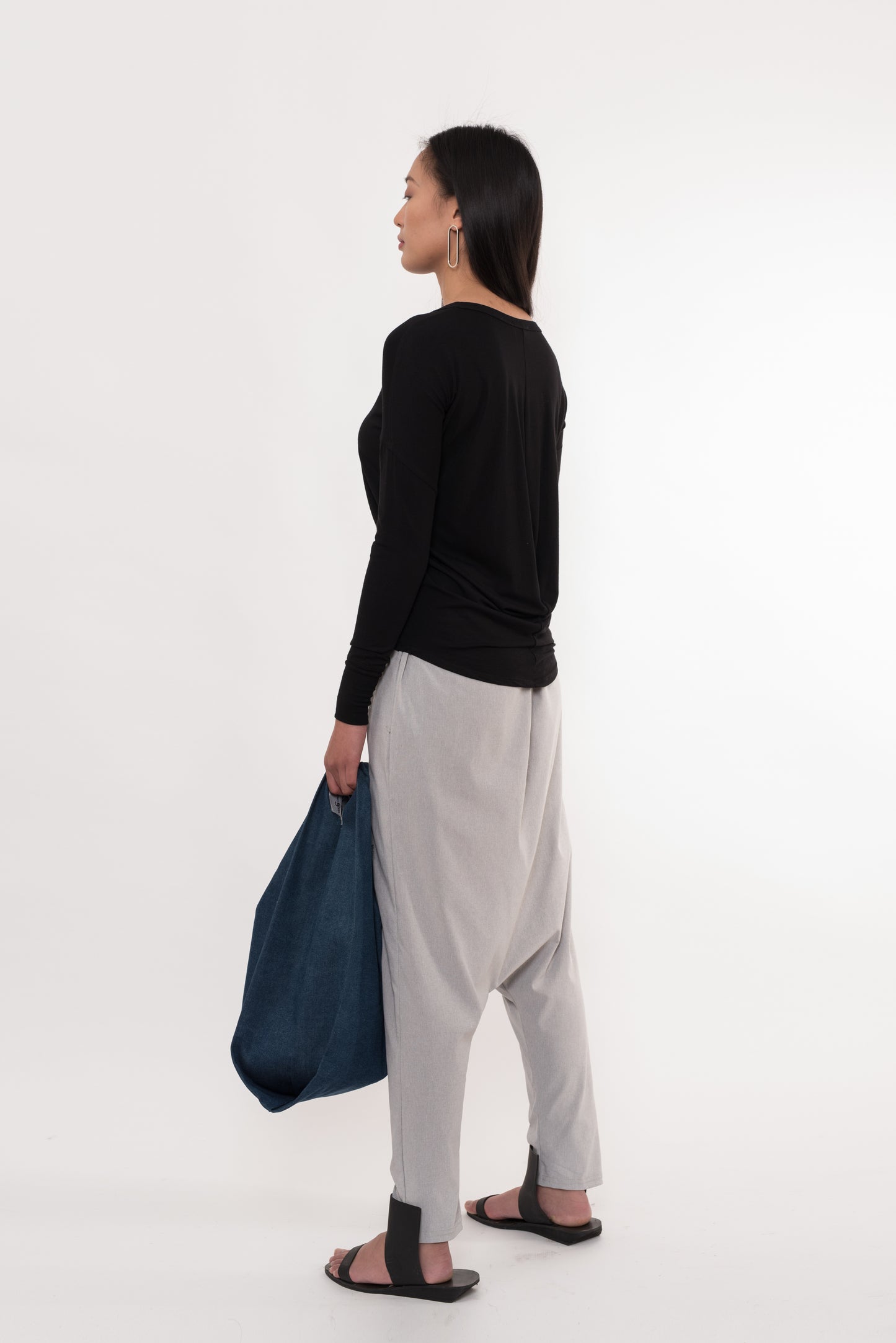 Draped Back Essential Long Sleeve Top – Soft Black Jersey
