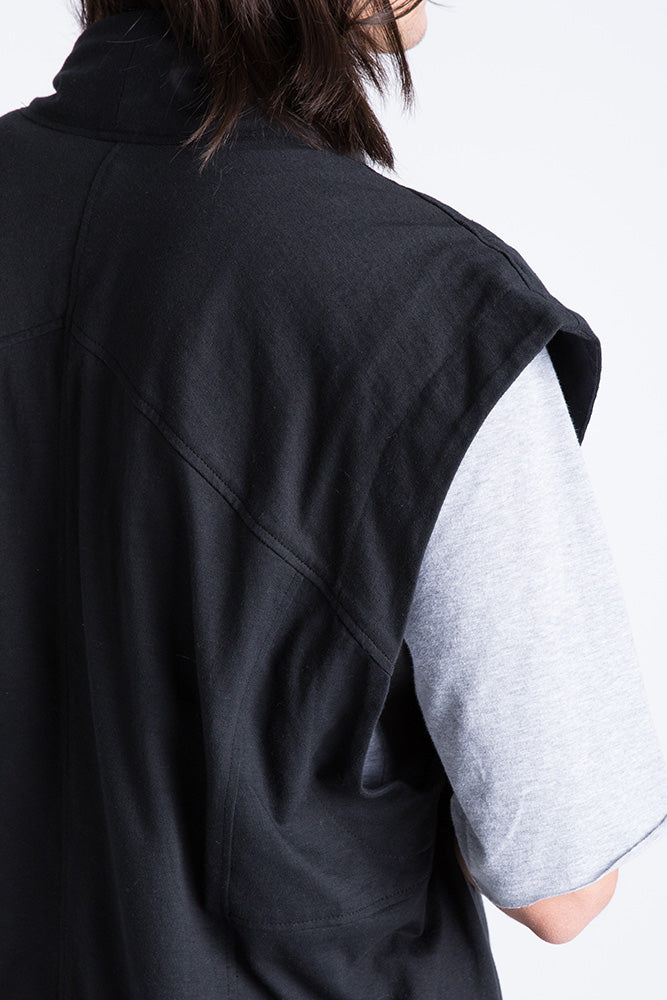 Streetwear-style vest with diagonal zip in black