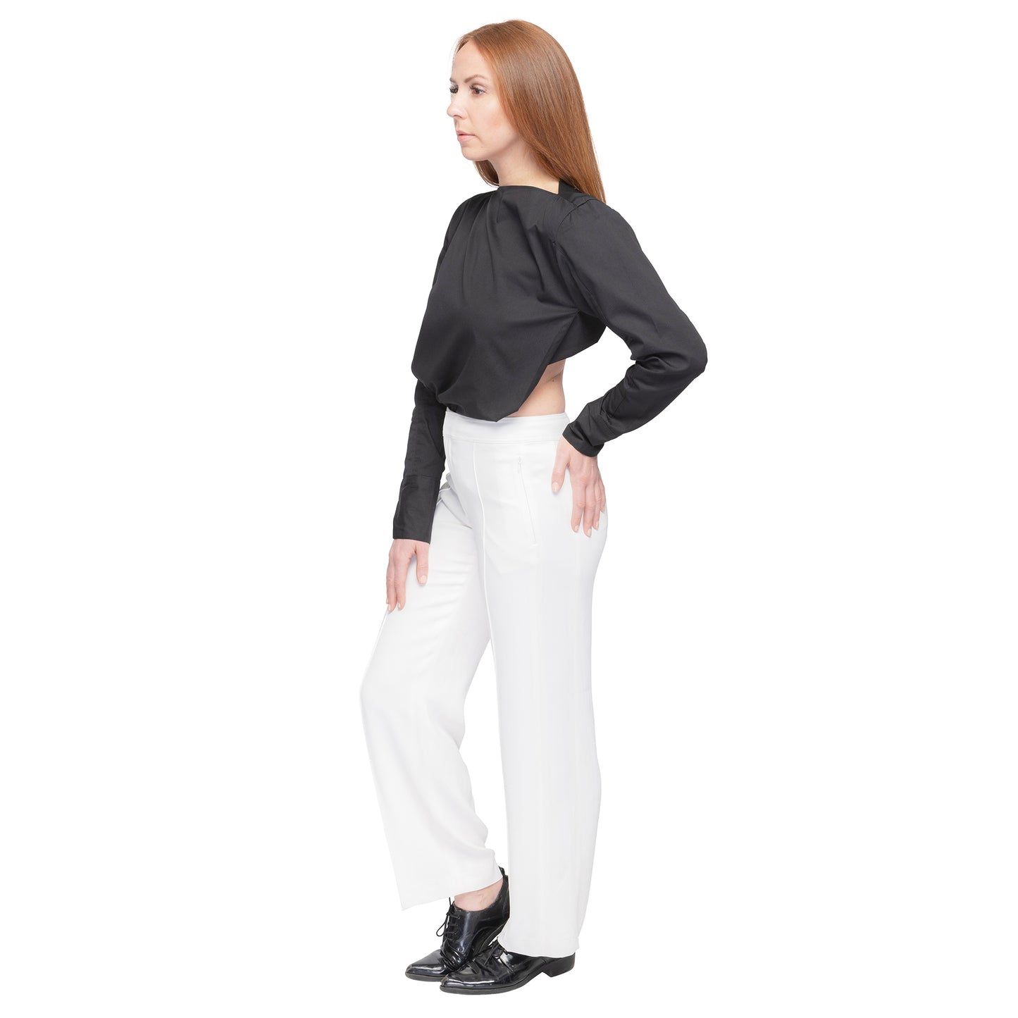 Women's Long Sleeve Top with Open Back in Black - casacomostyle
