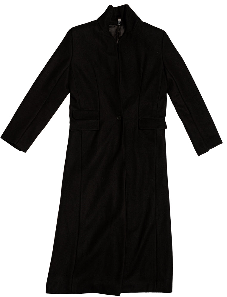Women's Designer Black Wool Coat by Casa Como - Side Detail