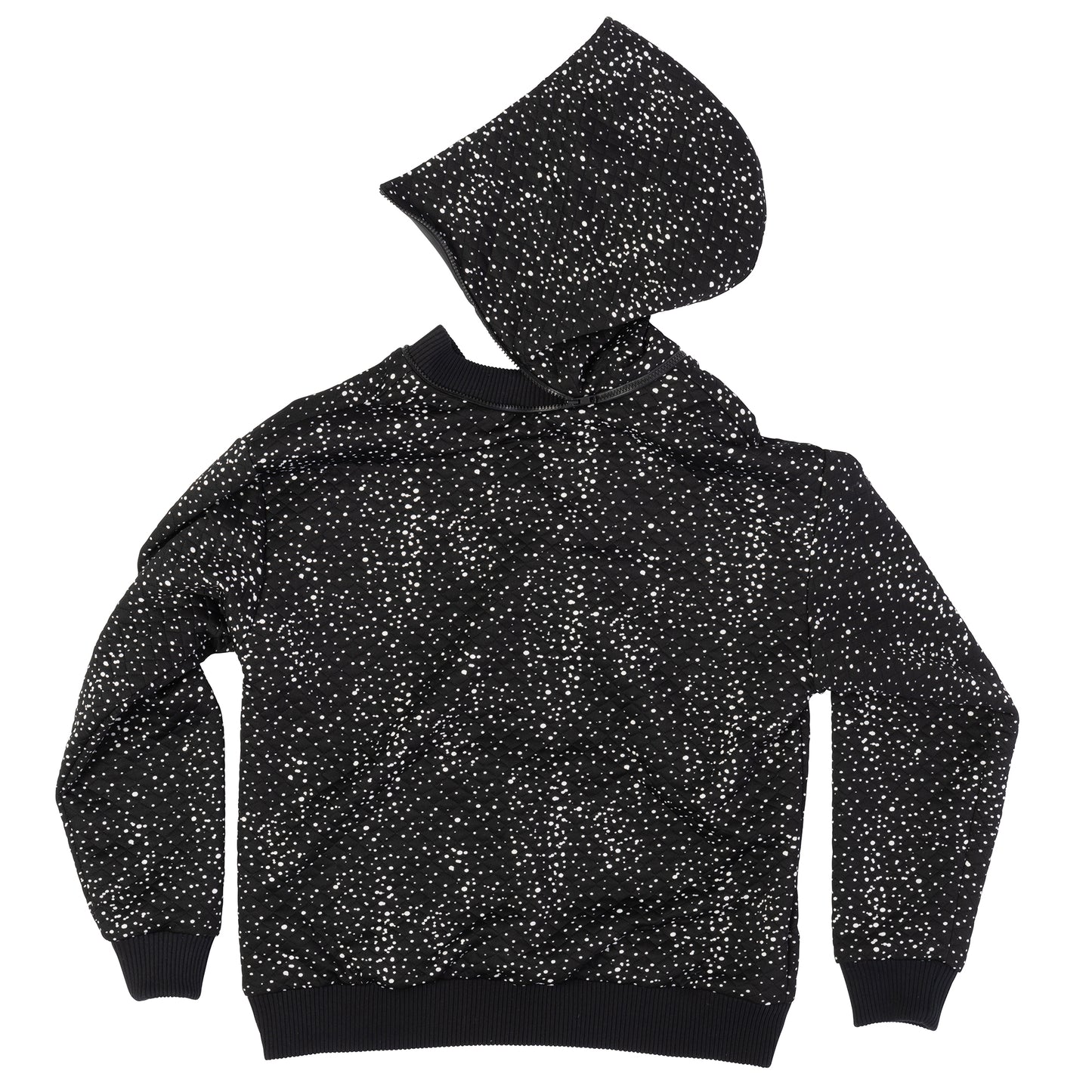 Back of black quilted dot hoodie with hood detail – Casa Como Boutique
