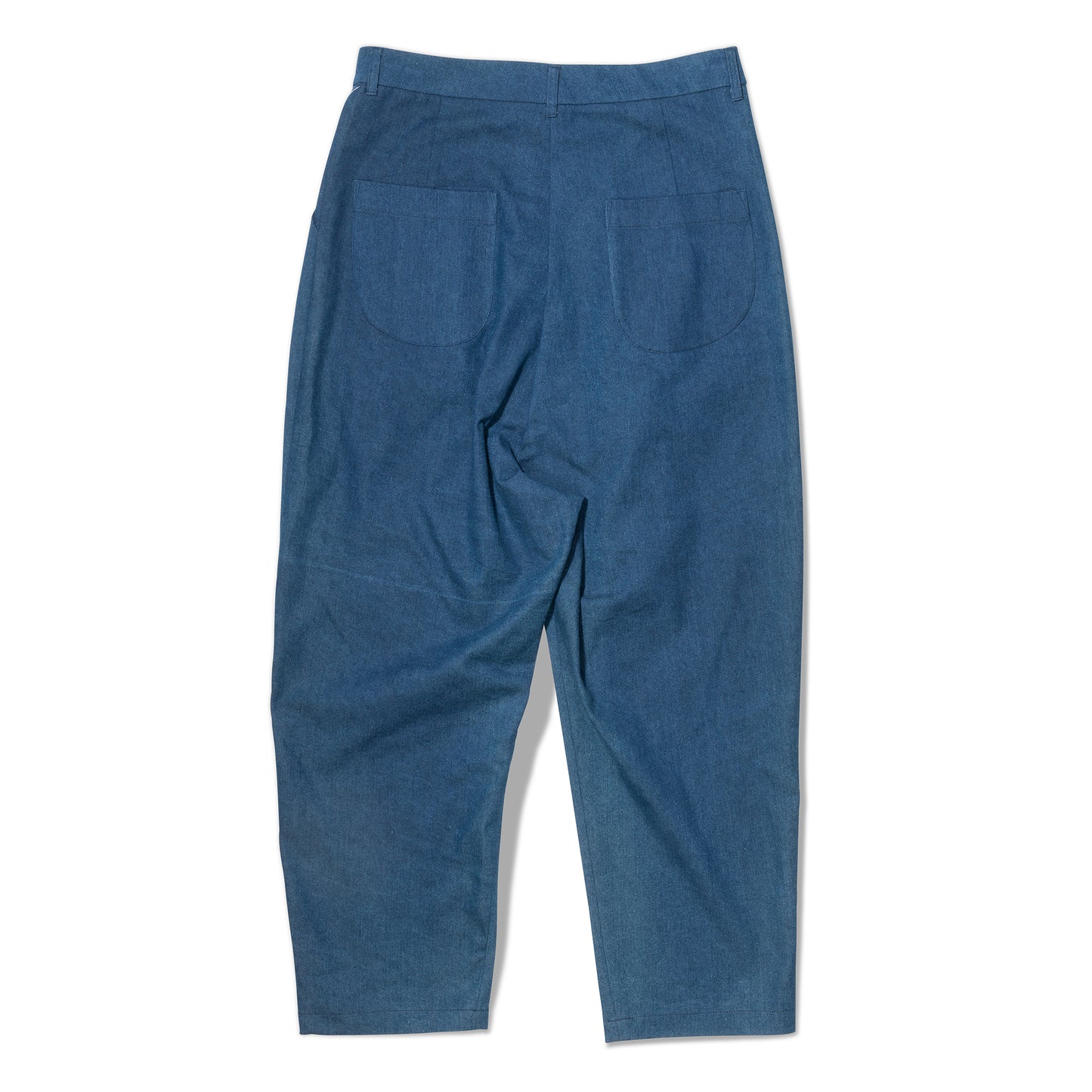 Flat lay rear view of denim trousers