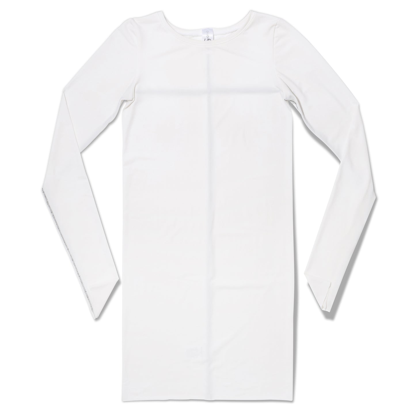 Flat lay front view of white long sleeve mini dress