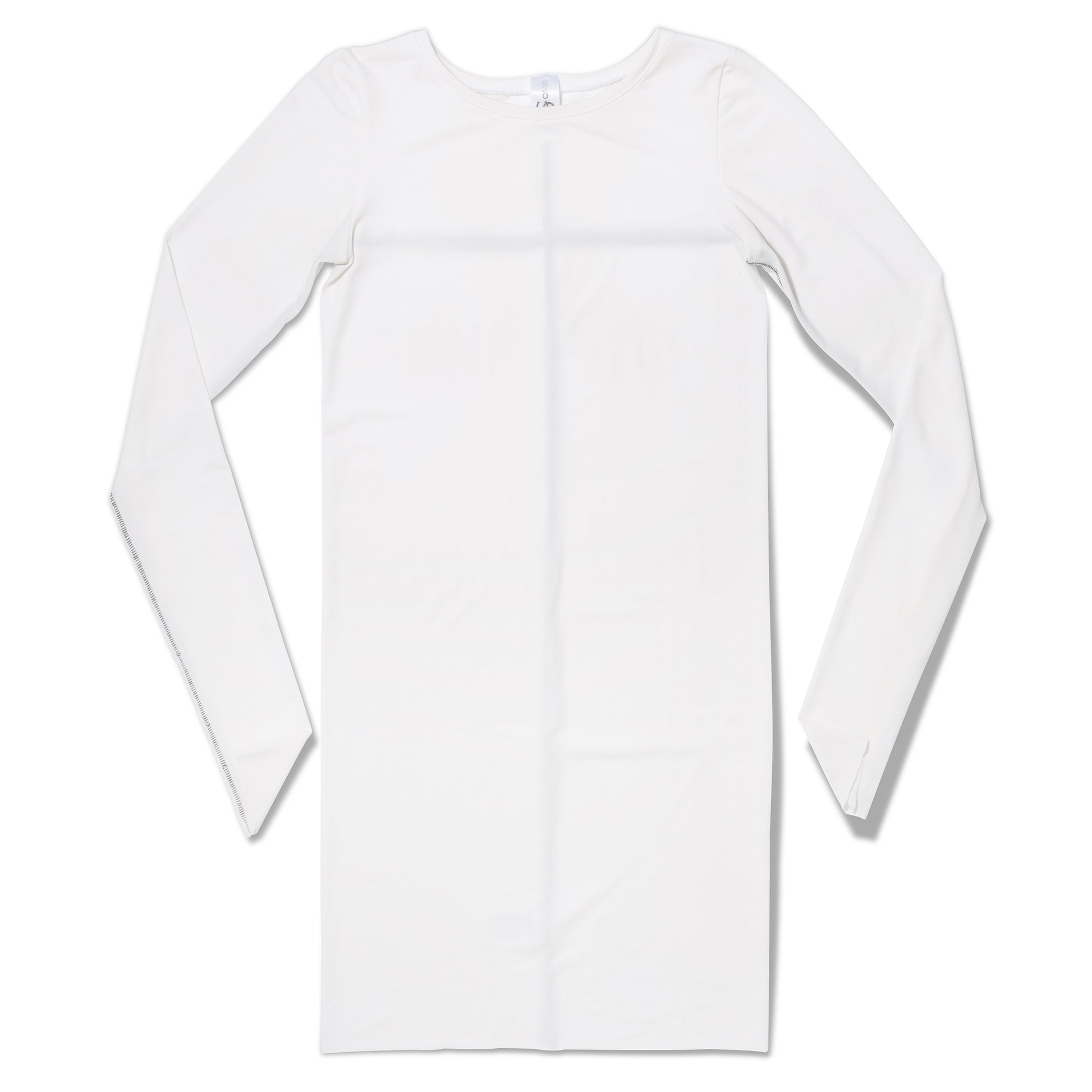 Flat lay front view of white long sleeve mini dress