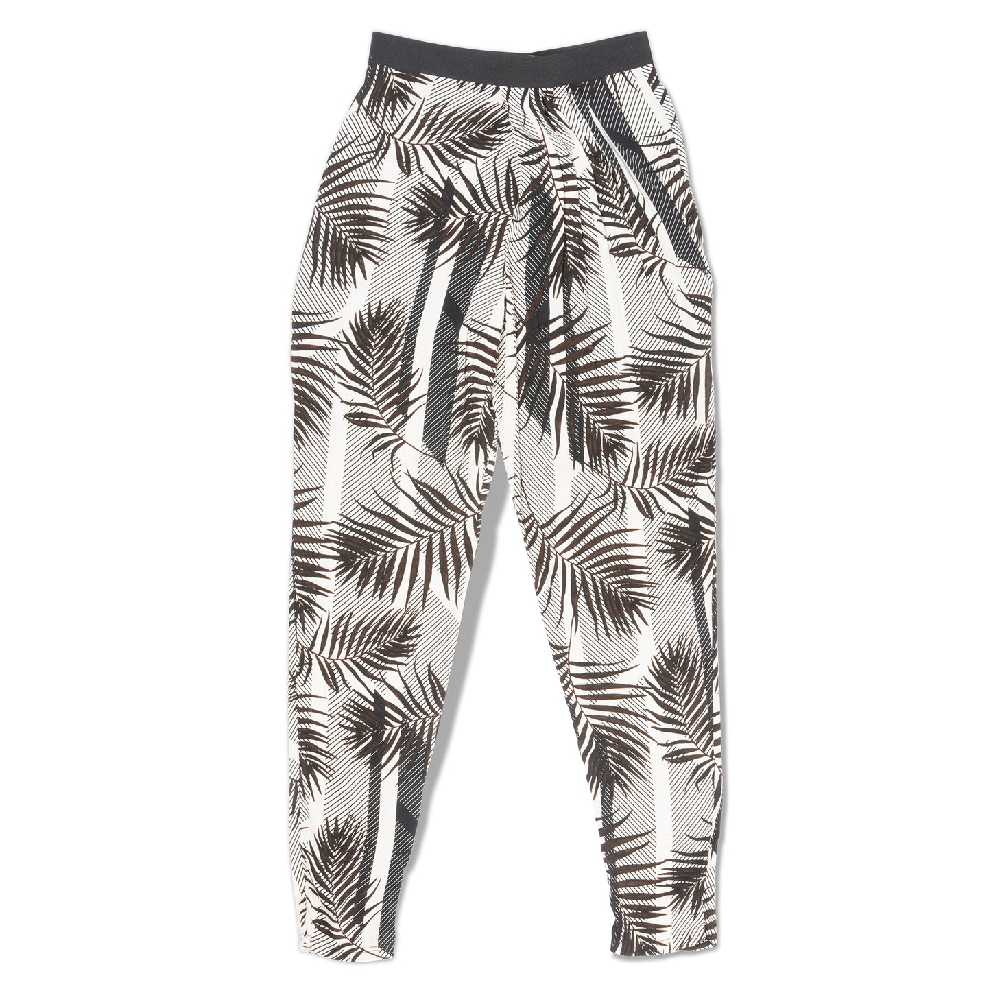 Flat lay of palm print pants - front view