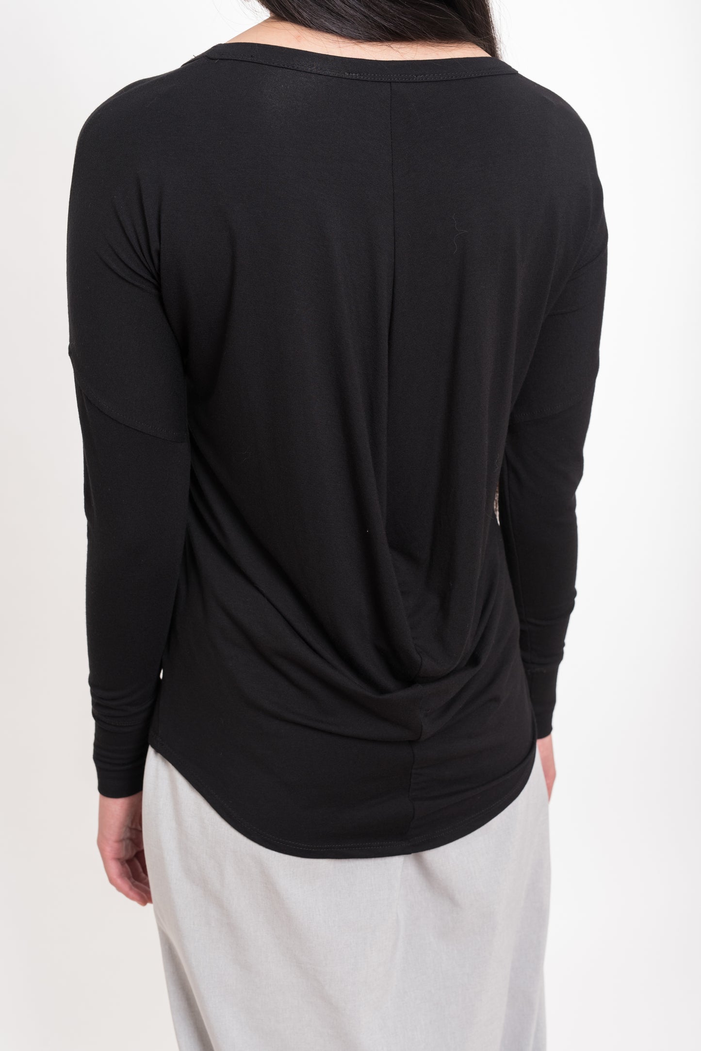 Draped Back Essential Long Sleeve Top – Soft Black Jersey