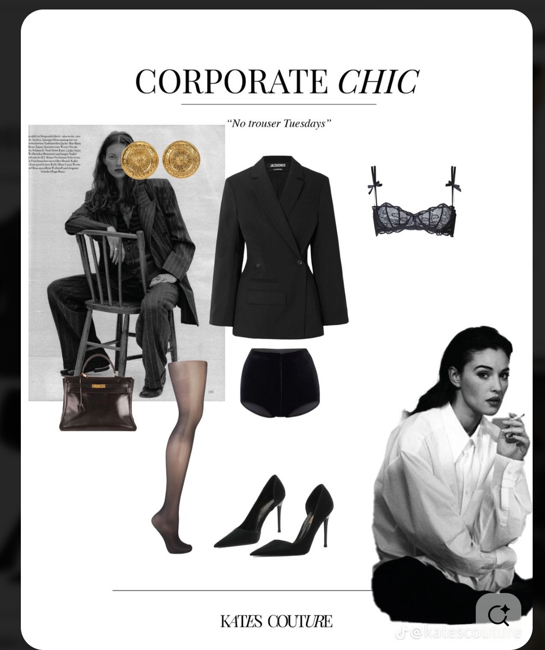 Corporate chic outfit inspiration featuring blazer, heels, and minimalist styling for modern power dressing and quiet luxury wardrobe