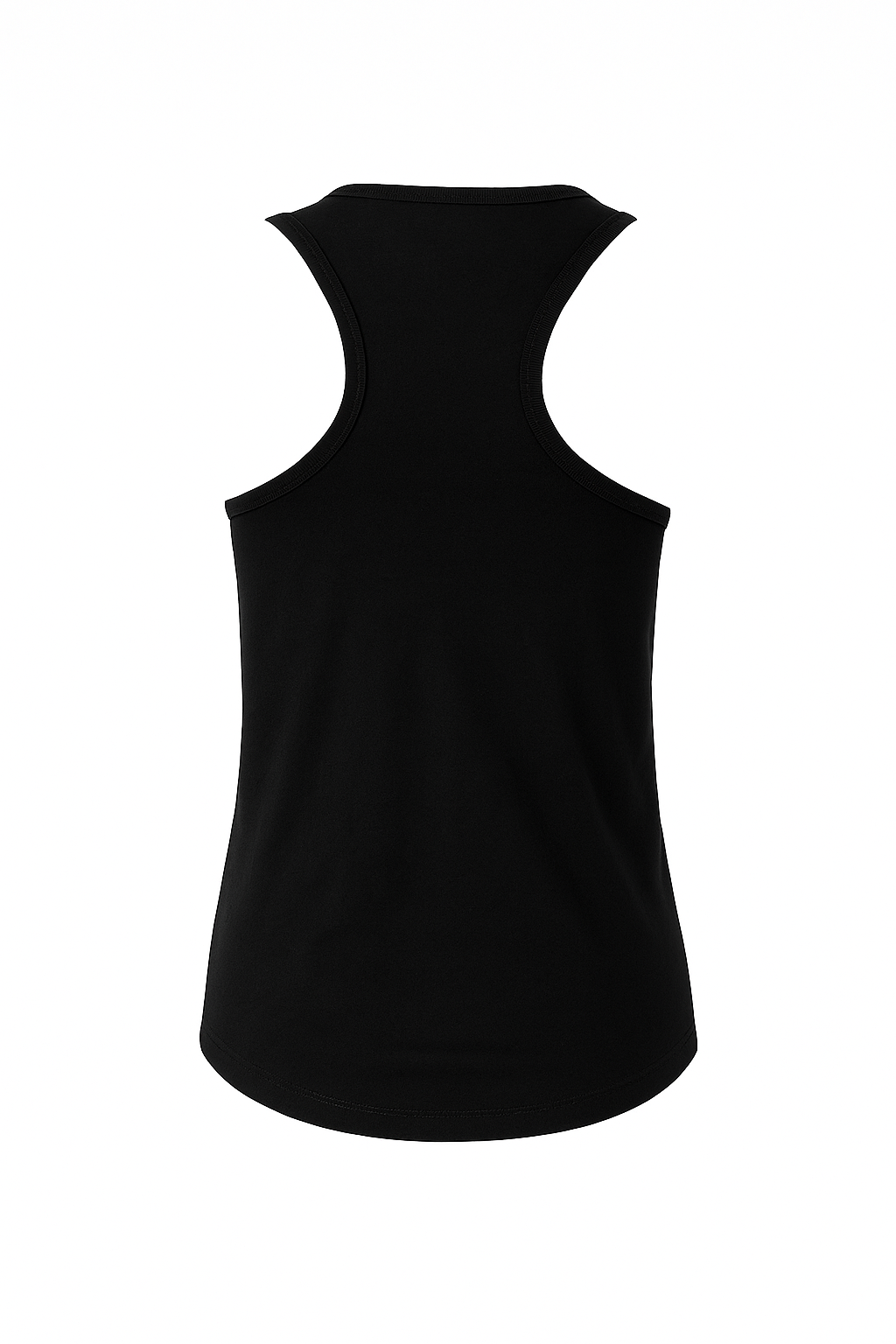 
A classic black ribbed tank top with a  racerback design