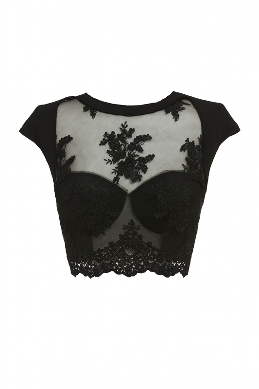 Black Lace Mesh Crop Top – Statement Evening Wear