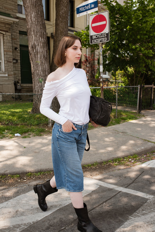 Elegant White Drape Long Sleeve Top
