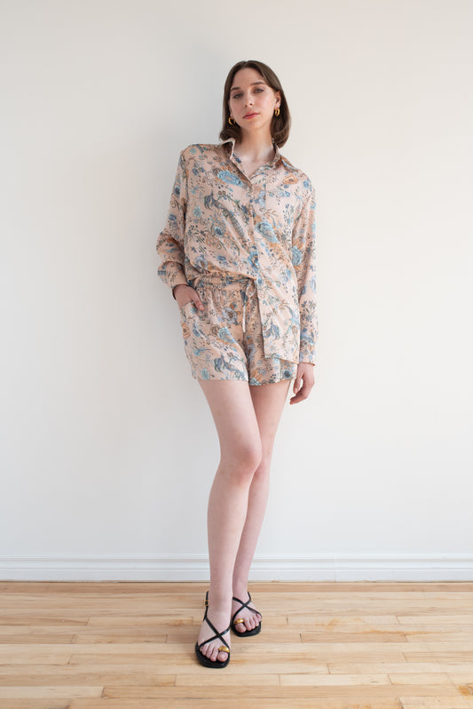 Elegant Floral Print Drawstring Shorts