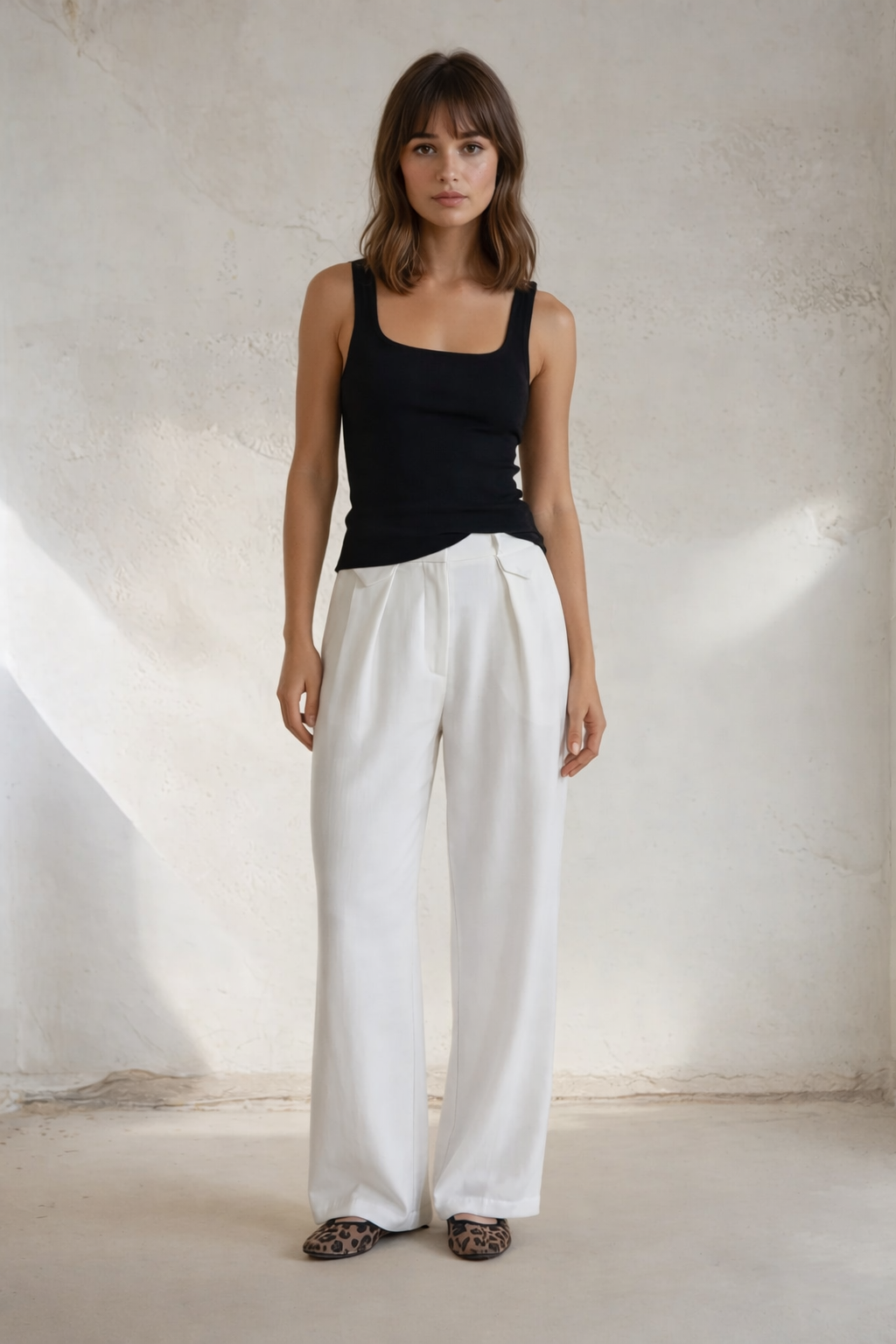 White High-Waisted Tailored Wide-Leg Pants