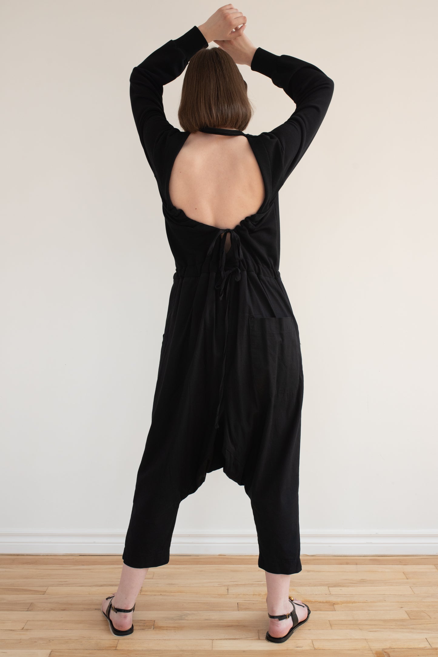 Two-Tone Black Utility Jumpsuit – French Terry & Cotton Blend
