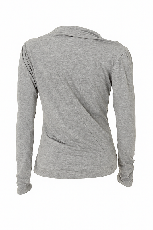 Elegant Gray Drape Long Sleeve Top