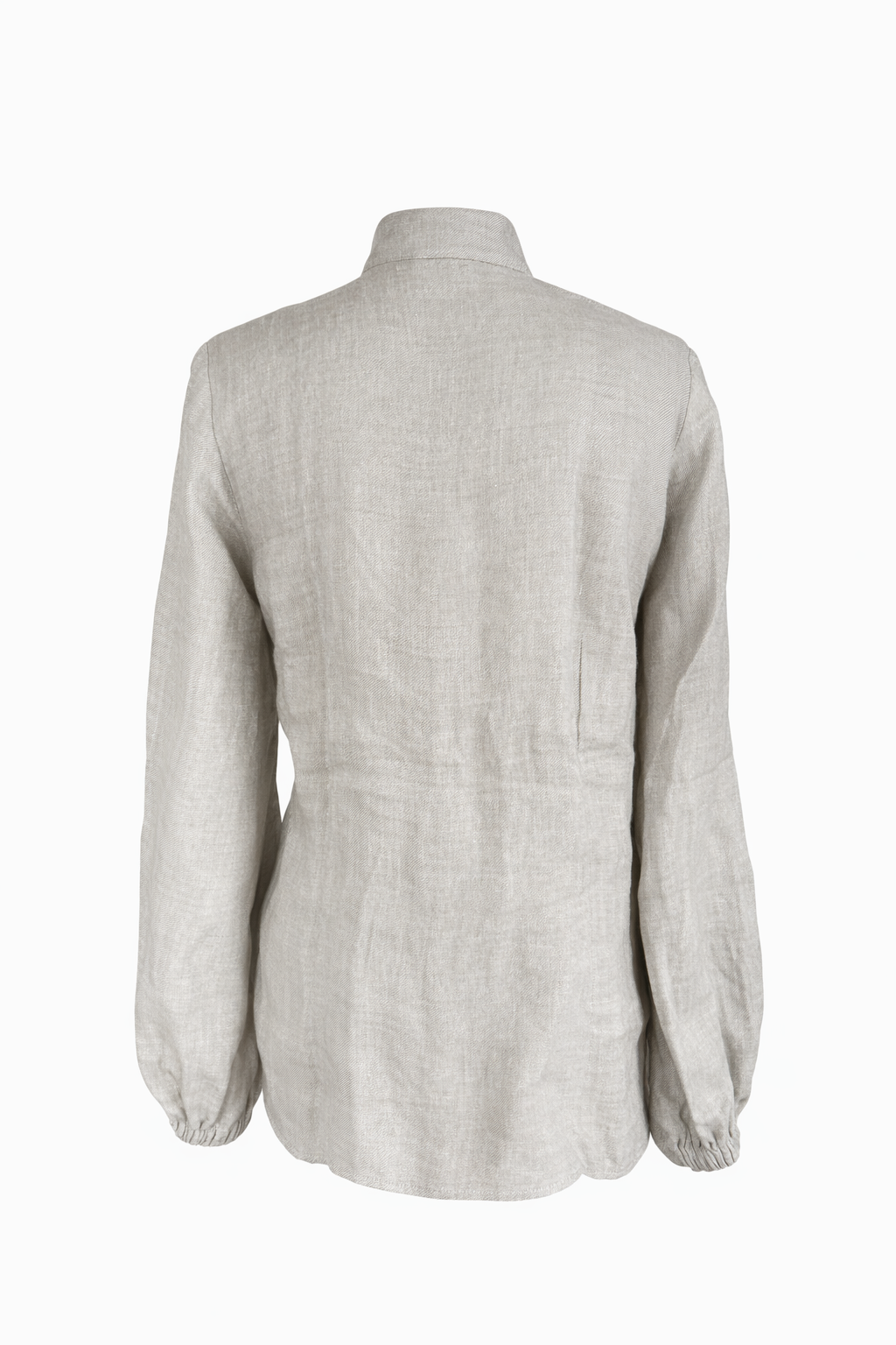 Casa Como linen blouse in natural beige with mandarin collar and long sleeves – back view