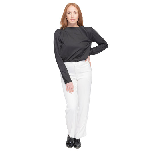 Women's Long Sleeve Top with Open Back in Black - casacomostyle