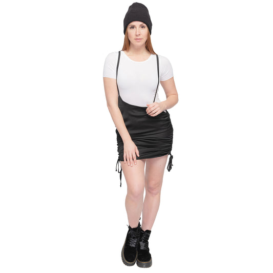 Black Shoulder-Strap Spaghetti Strap Solid Side Slits Homecoming Party Overall Skirt - casacomostyle