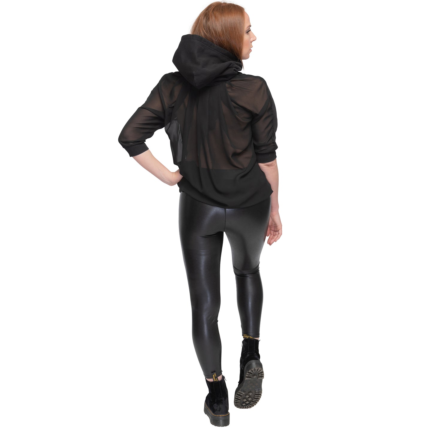 Black chiffon back hoodie - casacomostyle