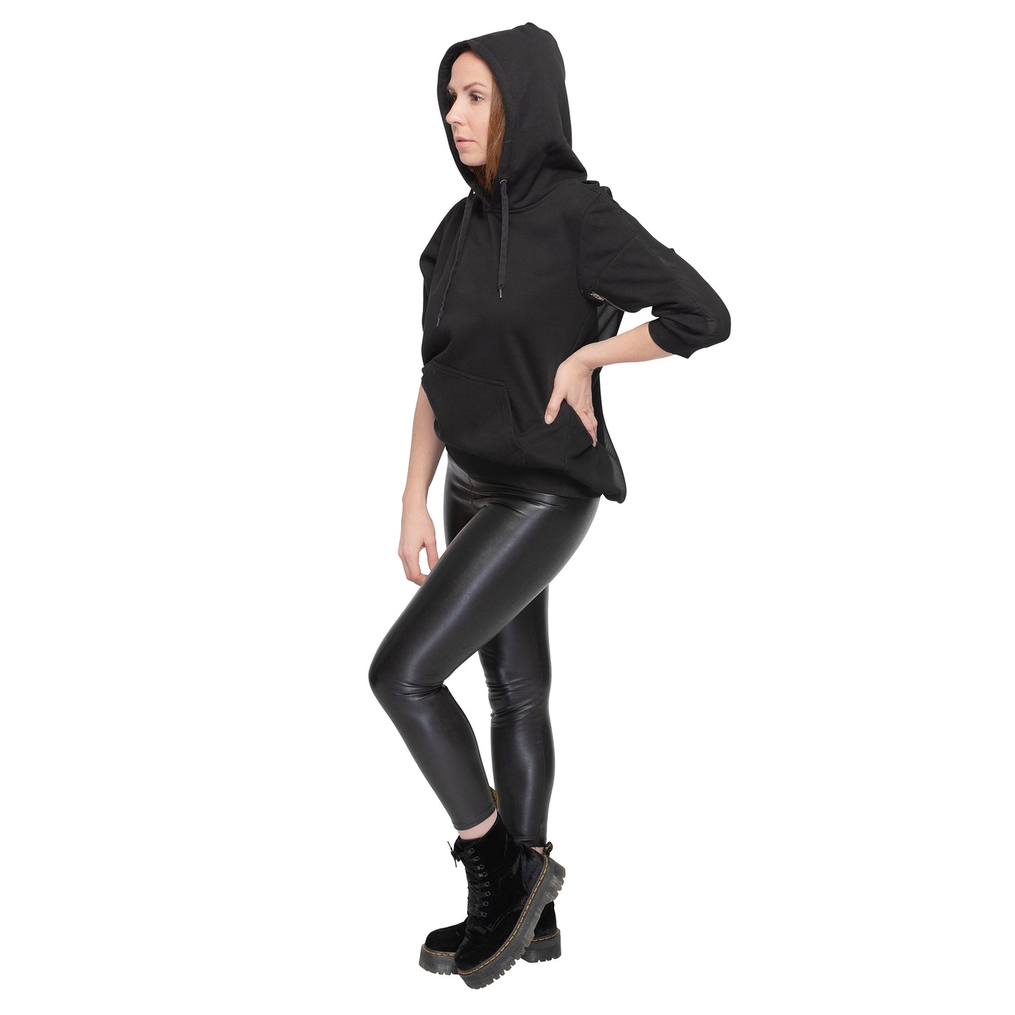 Black chiffon back hoodie - casacomostyle