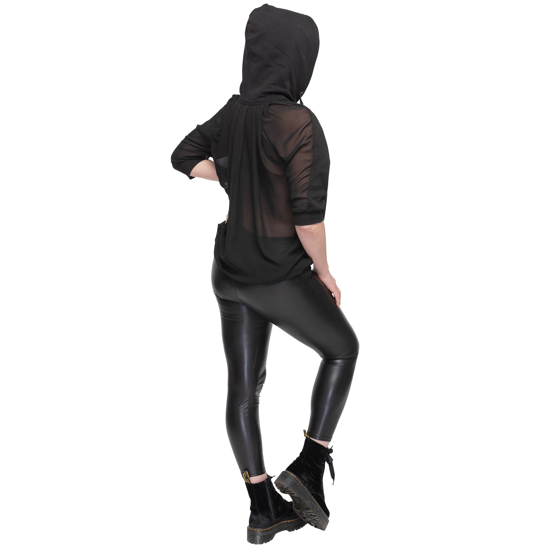 Black chiffon back hoodie - casacomostyle